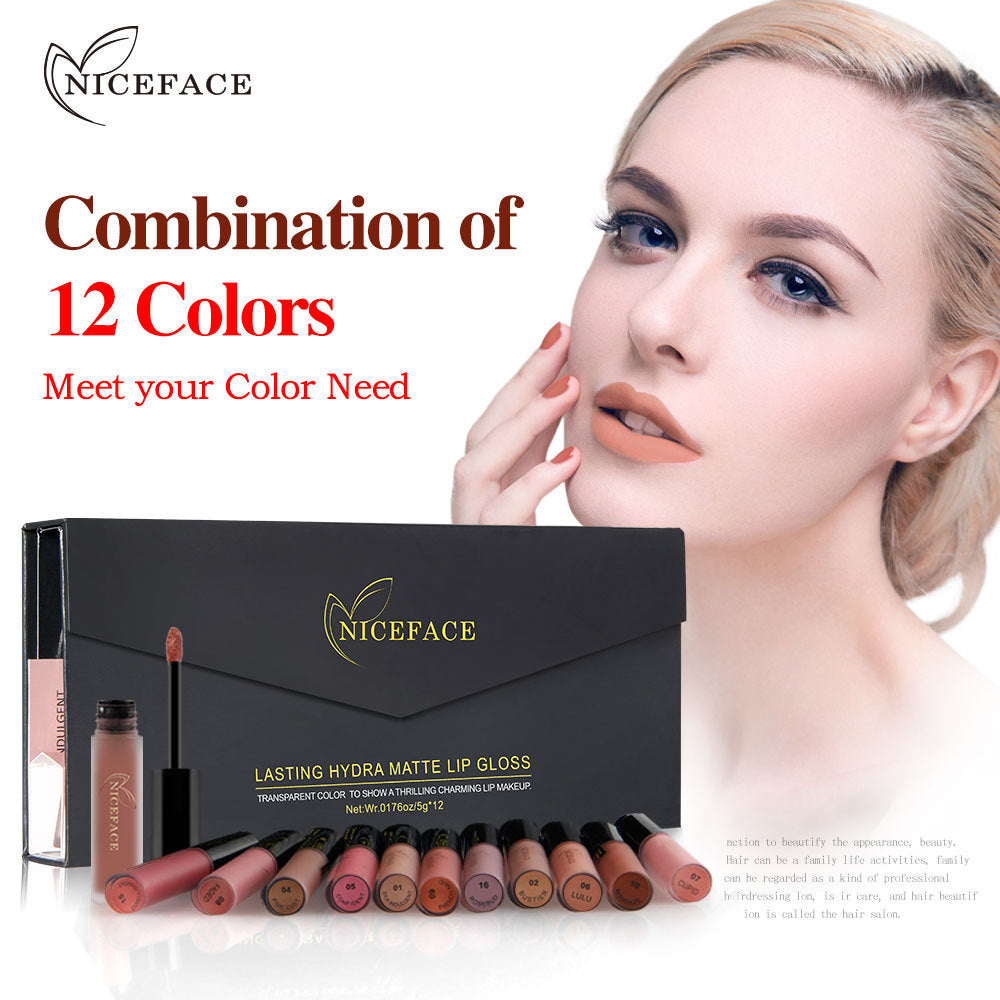 Gift Box Niceface 12 Color Lip Gloss Combination Set Non-Stick Cup Does Not Fade Matte Matte Lipstick