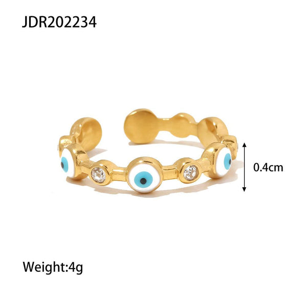 18K gold-plated stainless steel devil eye open ring Fashionable and versatile titanium steel ring for women