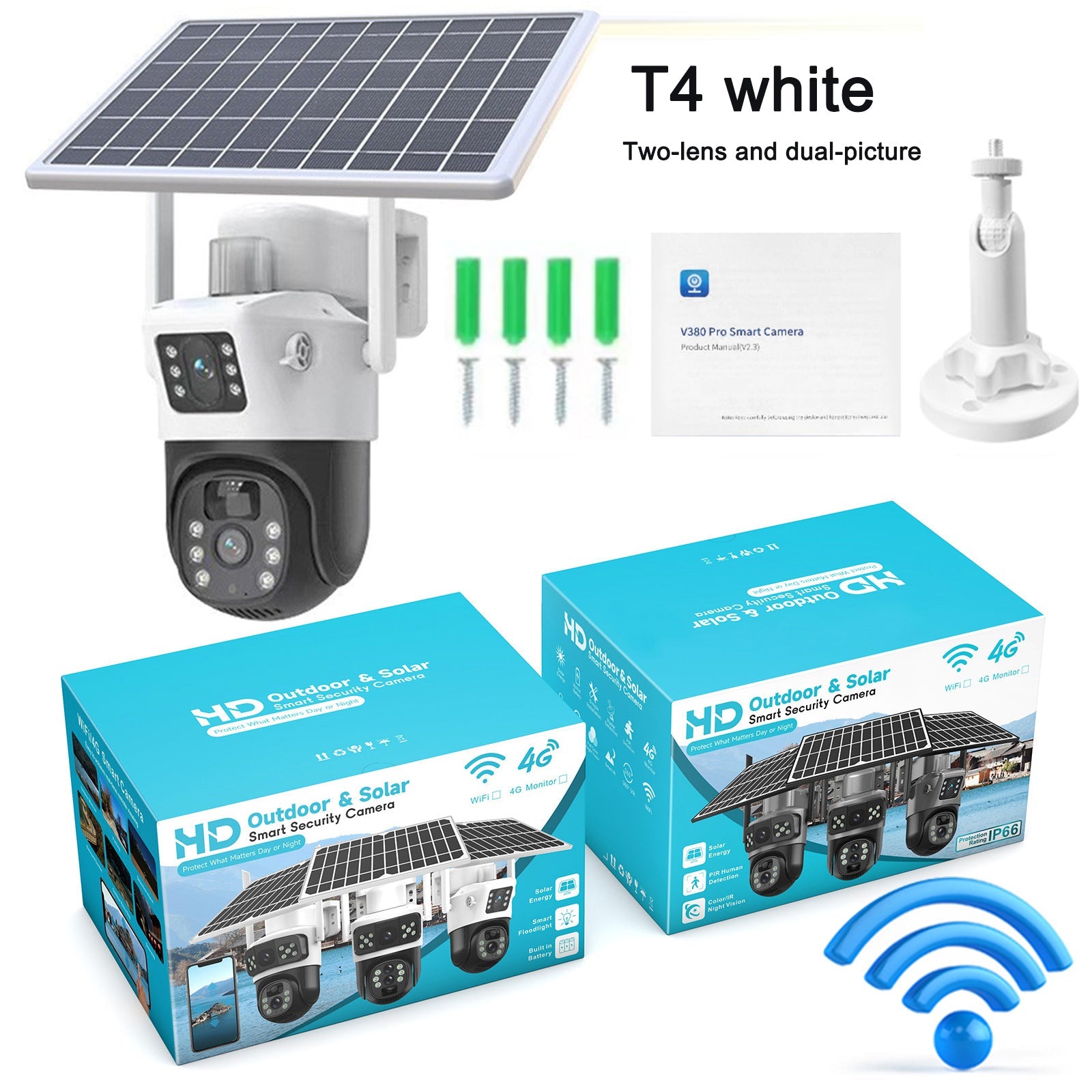 Solar camera WIFI dual-screen gunball 10x zoom low-power battery wireless monitor