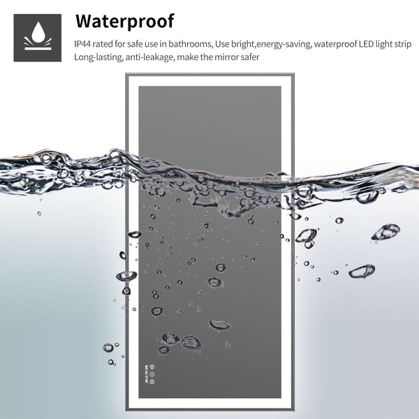 48x24 inch LED bathroom makeup mirror wall mounted adjustable light anti fog touch switch with memory intelligent large bathroom