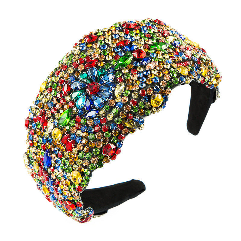 New Oversized Exaggerated Gypsophila Color Rhinestone Wide-Brimmed Headband Female Net Celebrity Fabric Personality Headwear