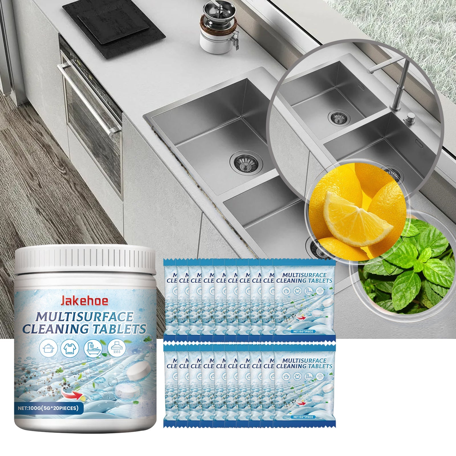 Multi-Surface Cleaning Effervescent Tablets, Cooktop Tile Bathroom Kitchen Mildew Stains Clean And Clean