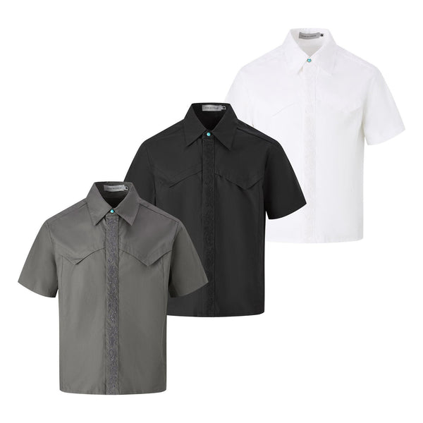 Embroidered short sleeved shirt men's loose shirt