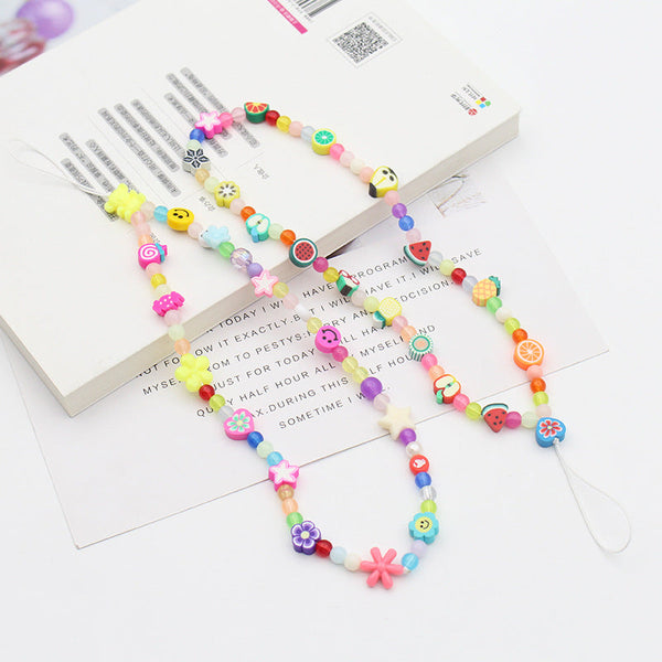 New Soft Ceramic Color Mix And Match Fruit Smiley Beaded Letters To Prevent Mobile Phone Chain Necklace