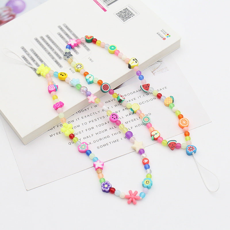 New Soft Ceramic Color Mix And Match Fruit Smiley Beaded Letters To Prevent Mobile Phone Chain Necklace