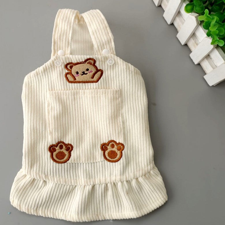 Pet Spring and Autumn Bears Embroidery Corduroy Strap Dress Cat Dog Clothes Teddy Korean Bibear Pomeranian VIP