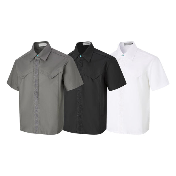 Embroidered short sleeved shirt men's loose shirt