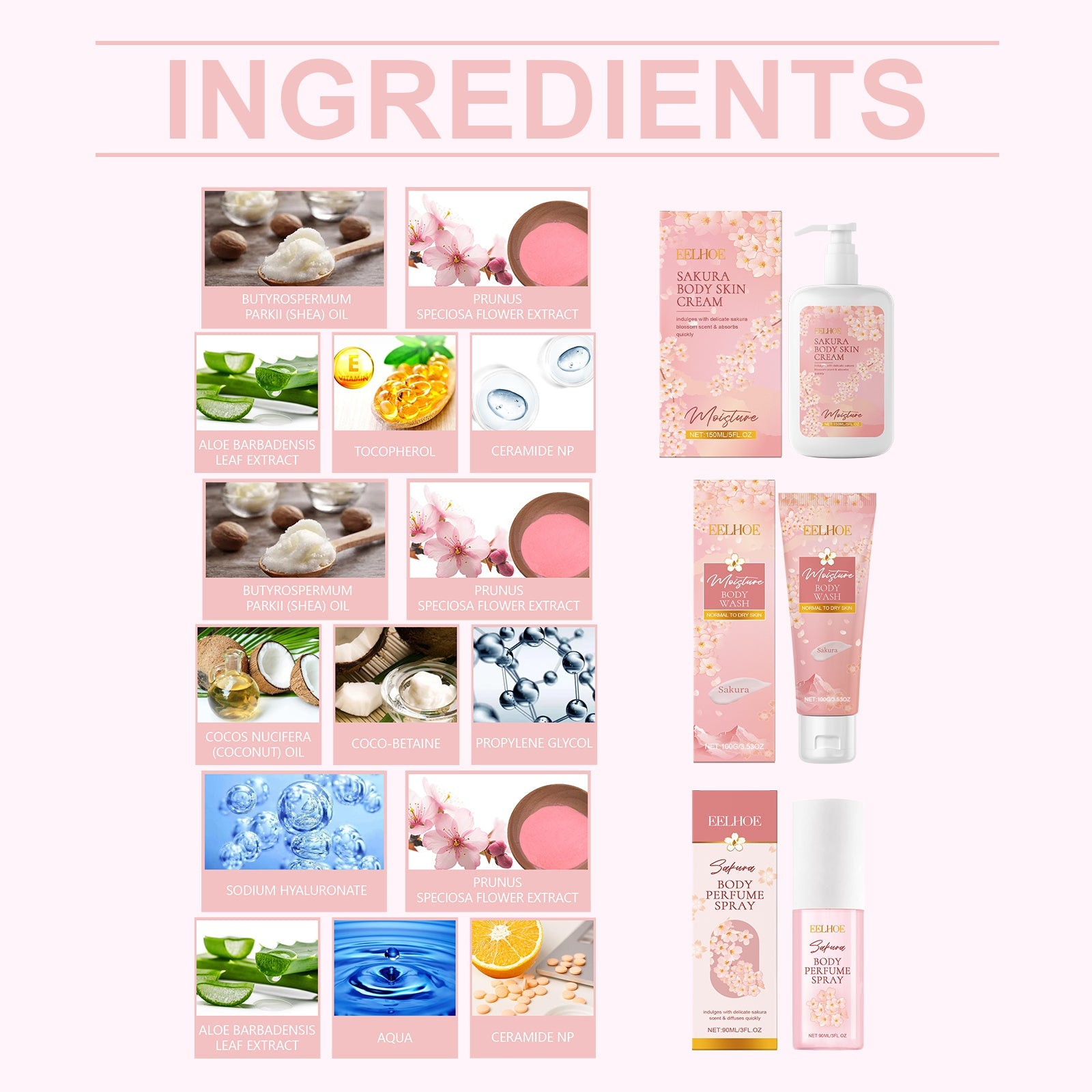 Cherry Blossom Body Care Set, Gentle Cleansing Water Moisturizing And Nourishing Skin Fragrance