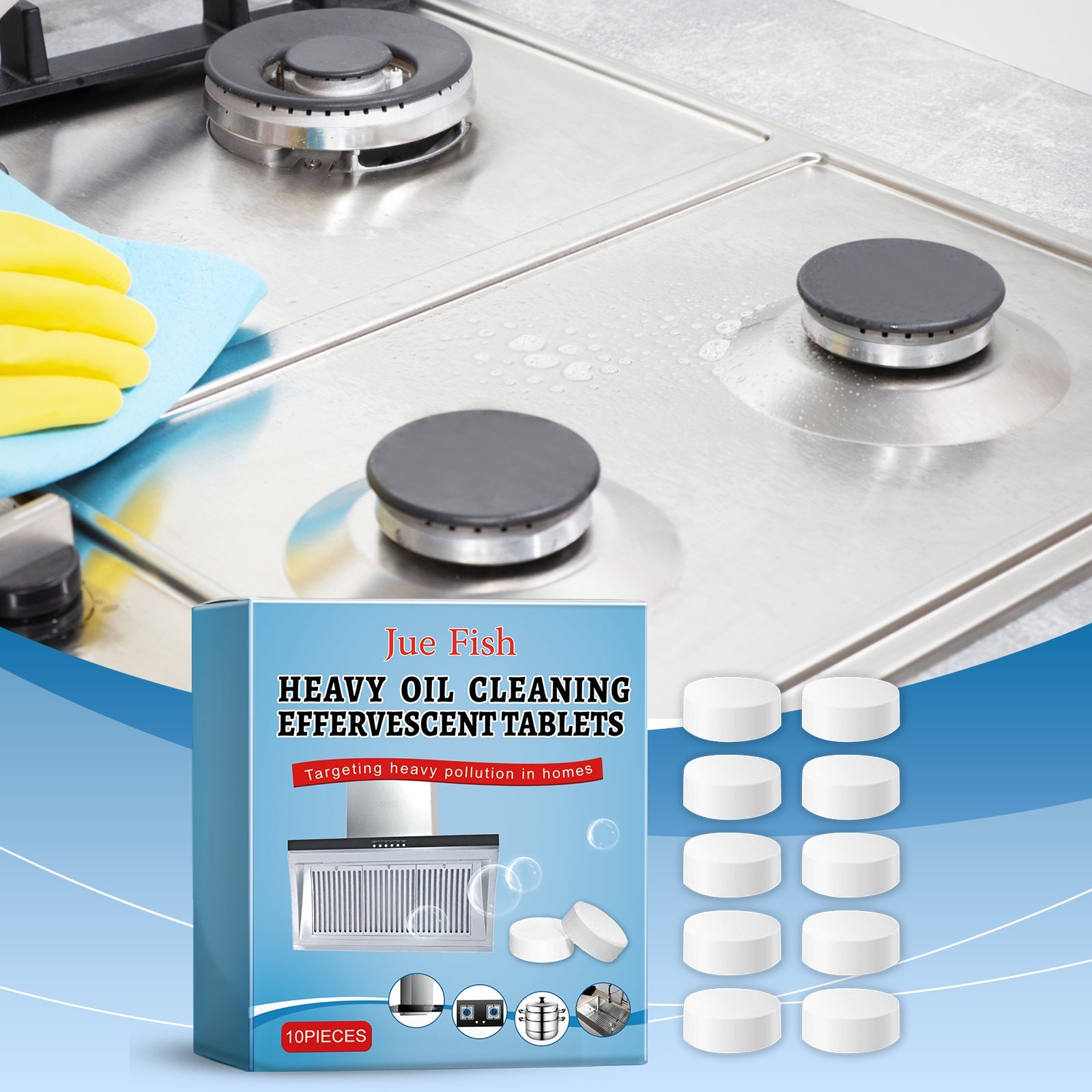 Kitchen Grease Cleaning Tablets, Home Cleaning Kitchen Stove Stains Multi-Functional Oil And Scale Removal