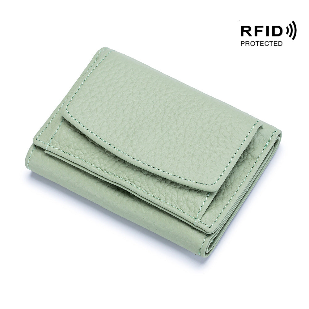 Small wallet women's genuine leather Japanese style fabric RFID coin bag wallet mini wallet short