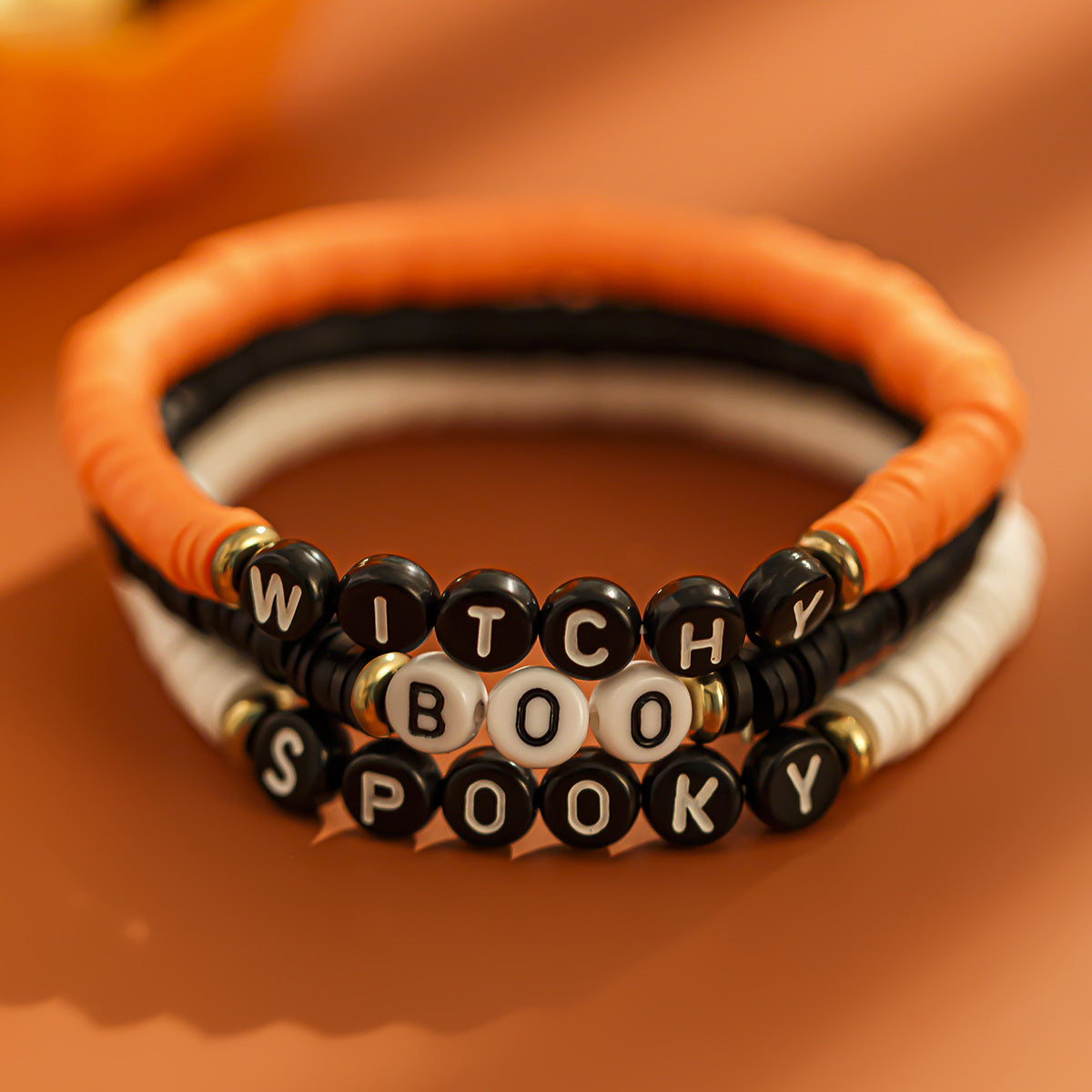 Halloween Soft Ceramic Elastic Bracelet Set Dark Wind Pumpkin Head Letter Bracelet