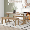 TREXM 3-piece retro dining table, rectangular stand table, and 2 4-person wooden stools (made of natural wood) - Natural Wood + Solid Wood+MDF