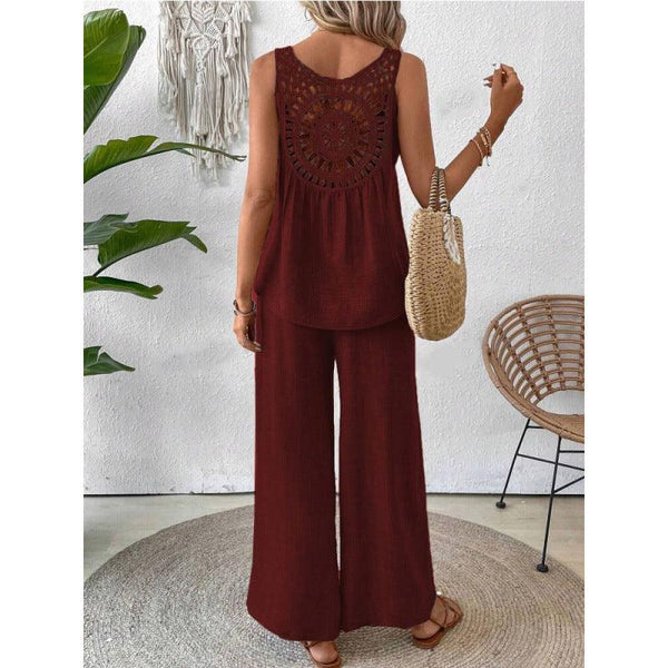 Fashionable Solid Color Back Hollow Lace Set