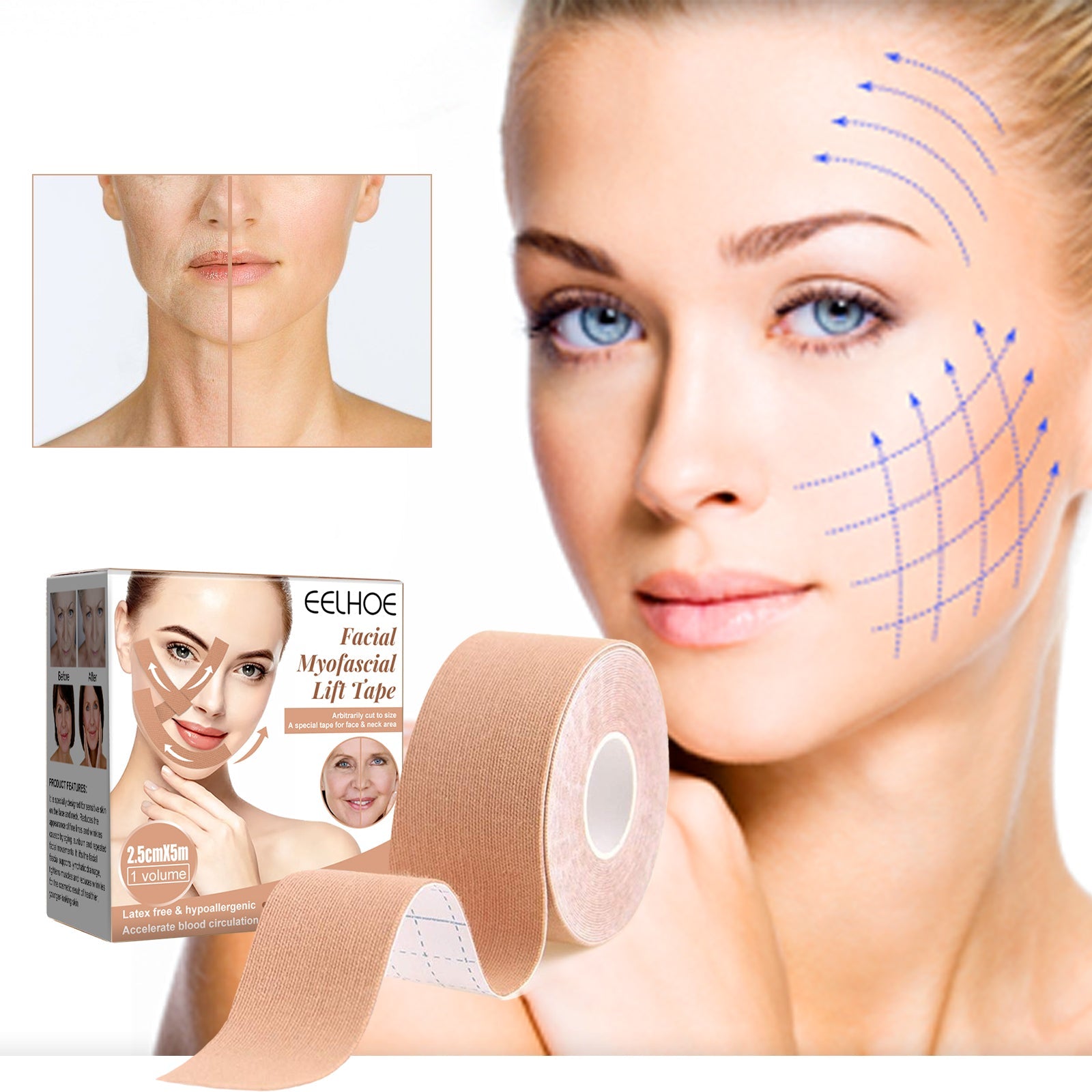 Myofascial Face Tightening Band, Face Anti-Sagging Lift Chin V-Shaped Face Breathable Face Lifting Tape