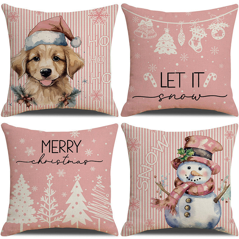 Pink Dog Christmas Snowman Pillow Cover Amazon Home Sofa Cushion Cover Holiday Pillow
