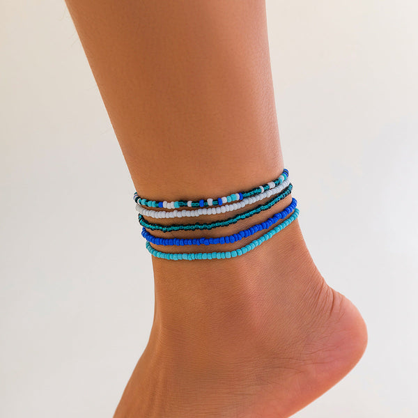 Melad color summer beach rice bead ankle chain Anklet multi-layer stacking versatile ankle chain