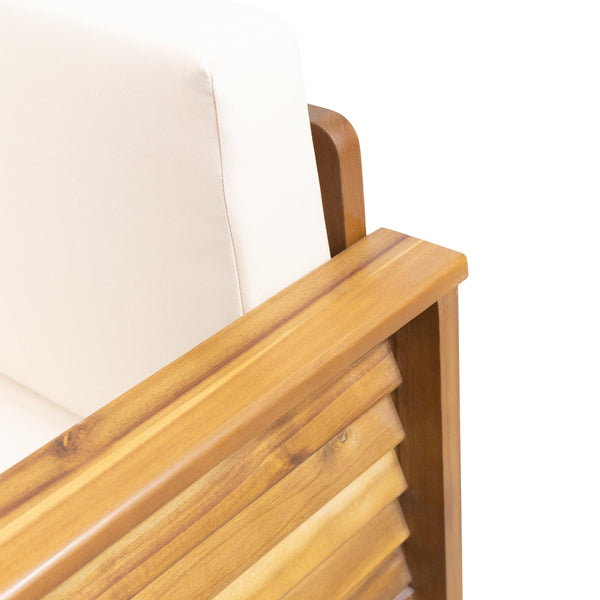Outdoor Acacia Wood Club Chairs with Cushions, Teak+Beige, 27.75