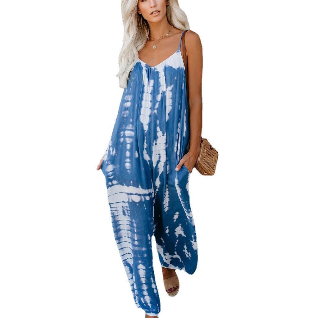 Sexy Wide-Leg Printed Jumpsuit with Strap for Women