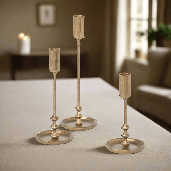 Vintage Antique Gold Iron Taper Candle Holders Set
