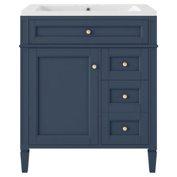 30 inch bathroom vanity with top sink, storage cabinet with 2 drawers and 1 drawer, single sink bathroom vanity