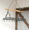 Farmhouse Hanging Pot Rack with Rolling Pin and Hooks