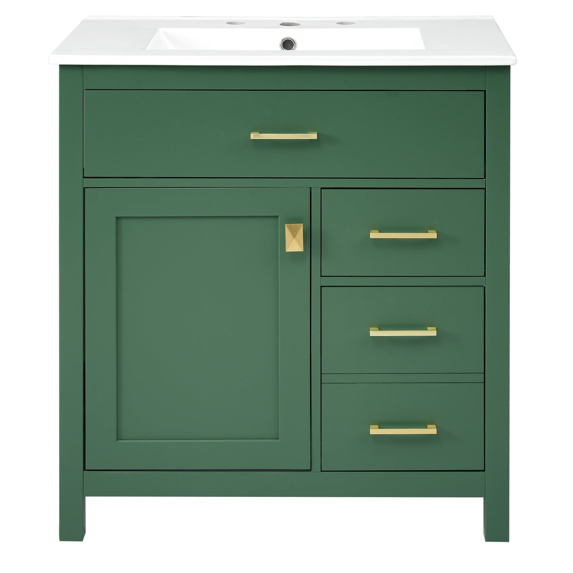 30-Inch Green Bathroom Vanity with Ceramic Sink and Ample Storage - Ideal Choice for Small Bathrooms