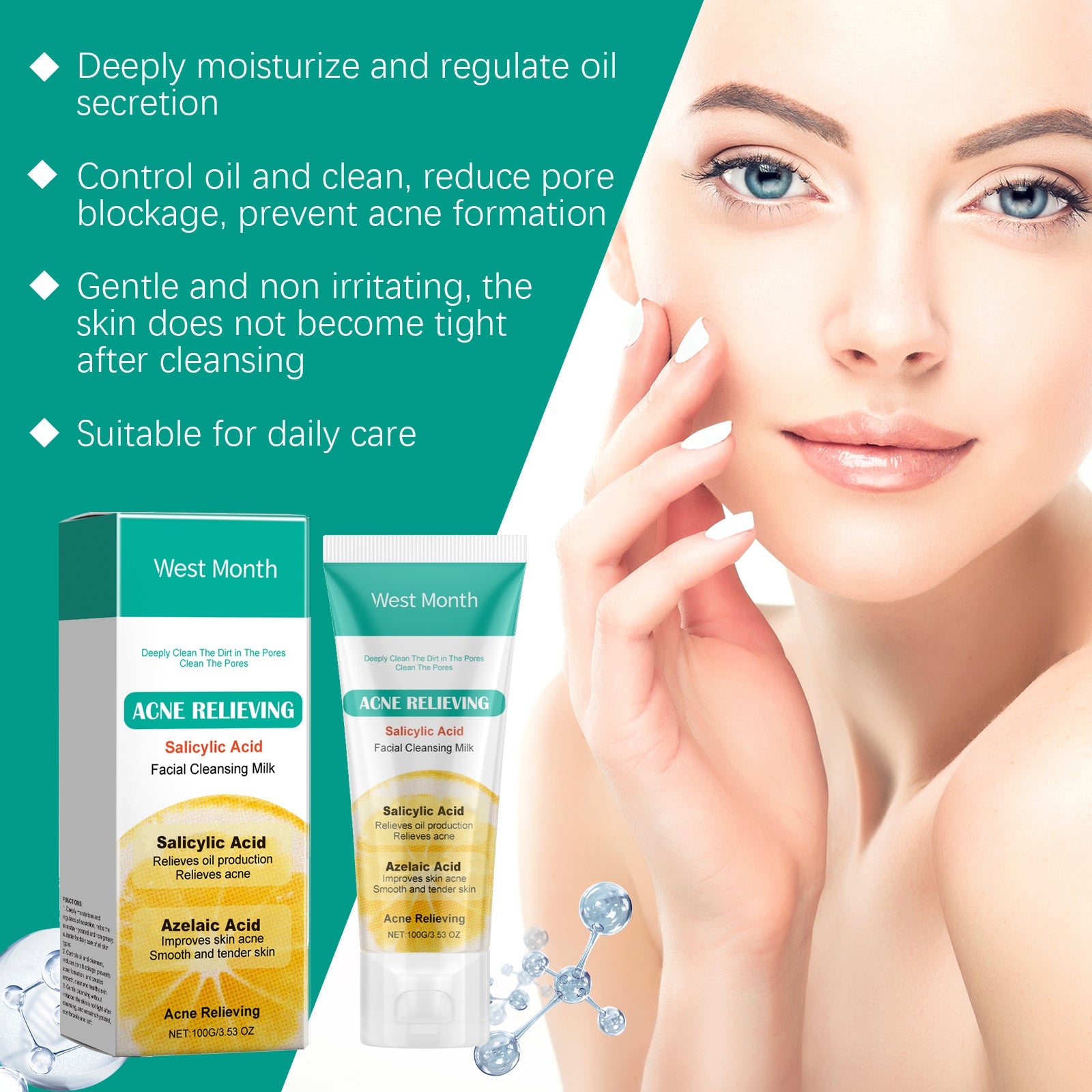 Salicylic Acid Anti-Acne Cleanser, Moisturizing Oil Control, Cleaning And Soothing Skin