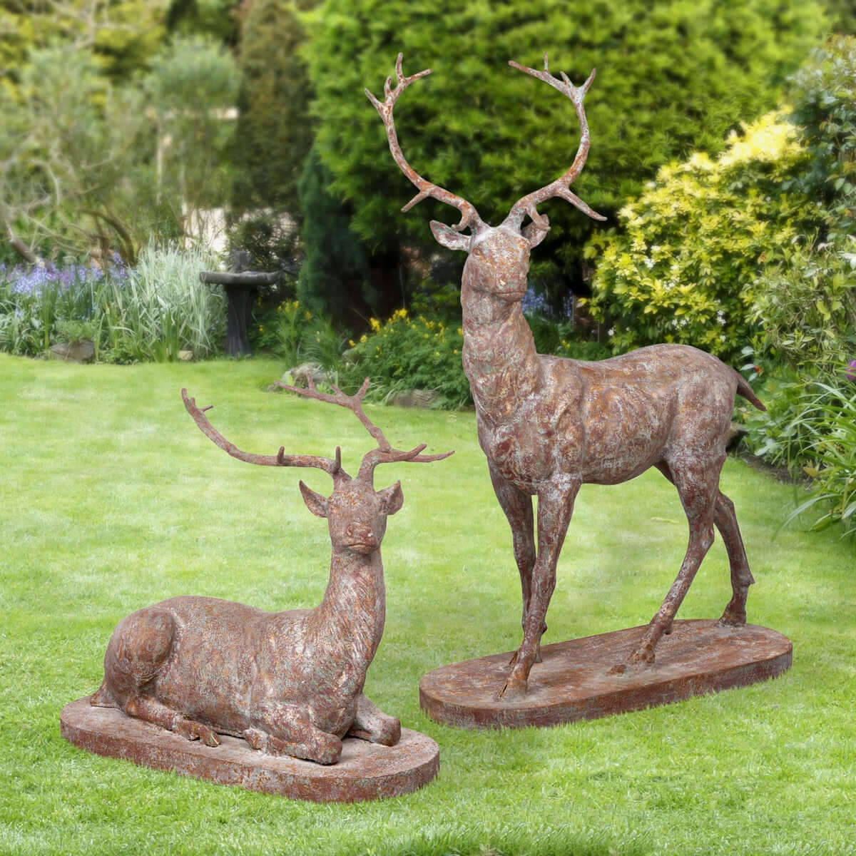 Antique Style Cast Iron Deer Statues (Set of 2)