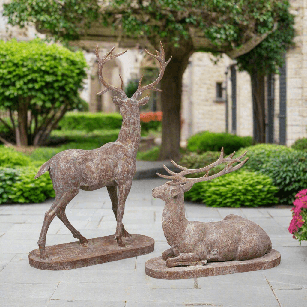 Antique Style Cast Iron Deer Statues (Set of 2)