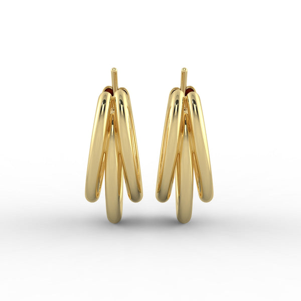 Triple Chunky Hoop Gold Plated Earrings with Gift Pouch