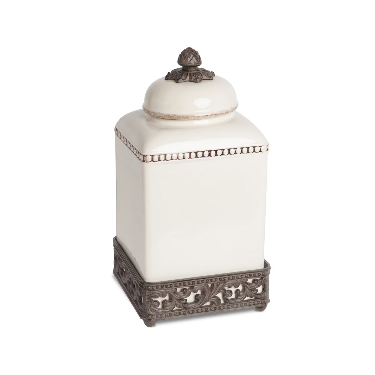 Acanthus Stoneware Square Canister, 13.5