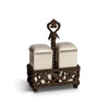 Acanthus Stoneware Salt and Pepper Shakers in Holder