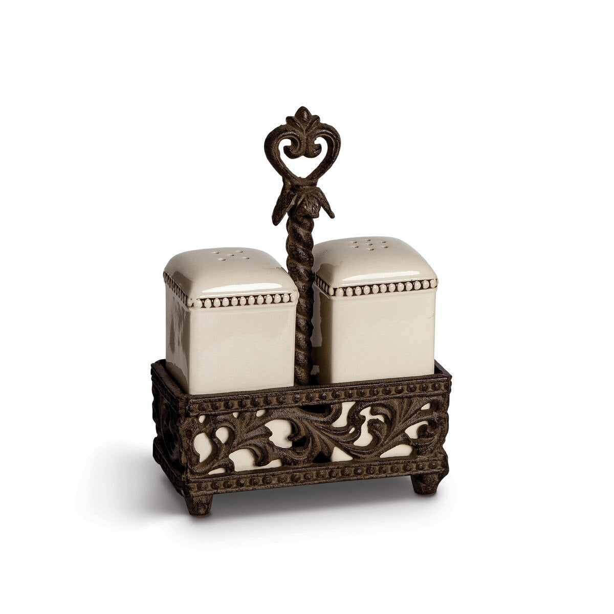 Acanthus Stoneware Salt and Pepper Shakers in Holder