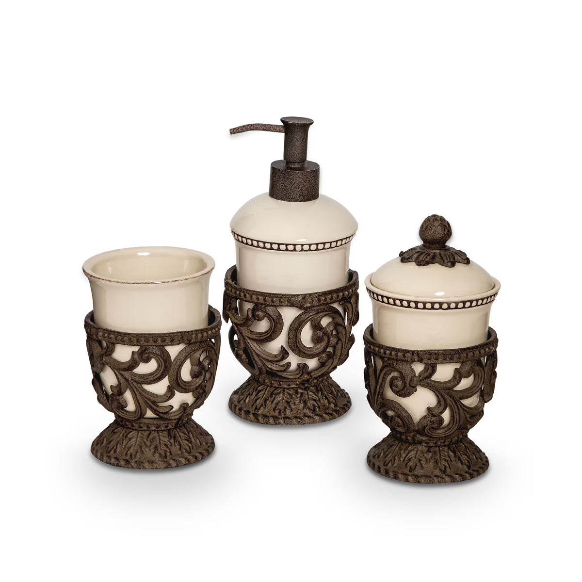 Acanthus Stoneware Vanity Set, Set of 3
