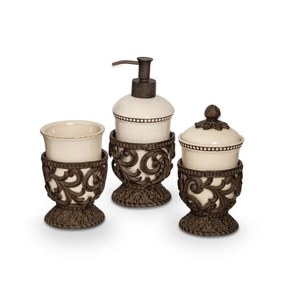Acanthus Stoneware Vanity Set, Set of 3