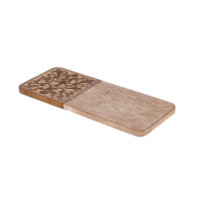 Acanthus Carved Wood and Marble Cutting Board - Natural