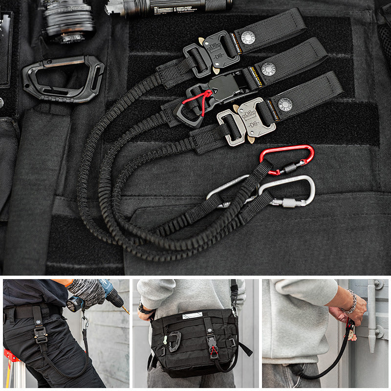 Func. tool rope, equip. tools, phone anti-loss hooks, bag & pant dec. ropes