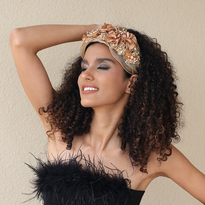 Fabric Flower Heavy Industry Wide Edge Crystal Super Immortal Women's Headband Headwear