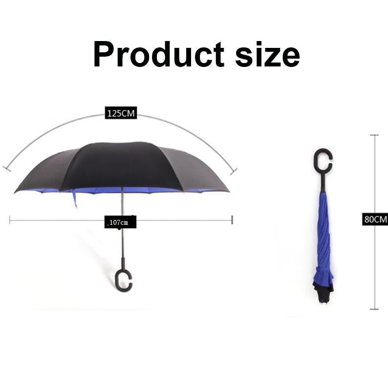 C Handle Windproof Reverse Folding Umbrella Man Women Sun Rain Car Inverted Umbrellas