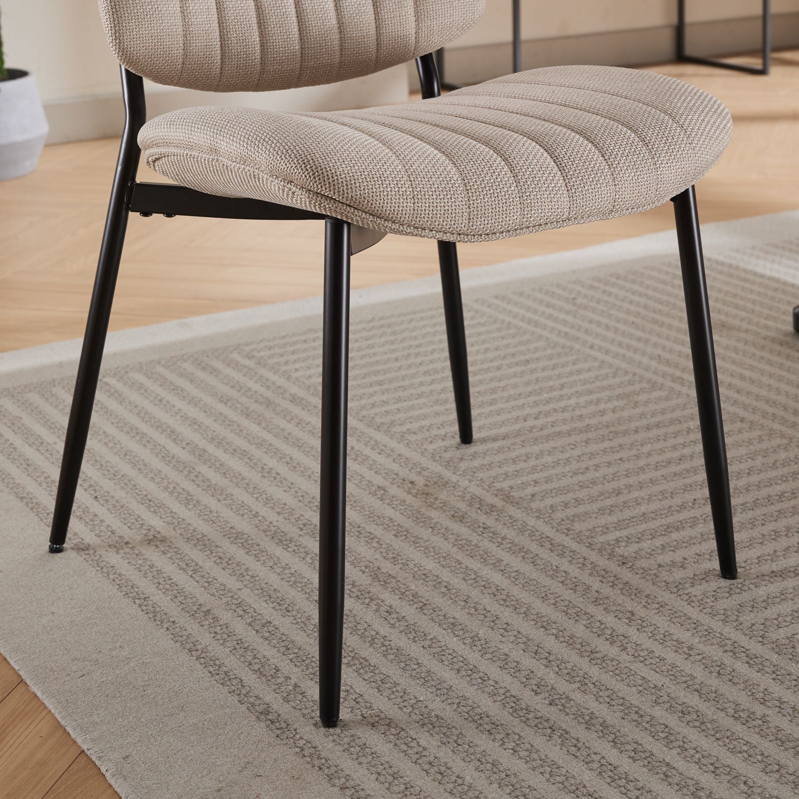 2-piece retro linen chair set with curved wooden backrest, cushioned seat, adjustable metal legs, (Beige Linen)