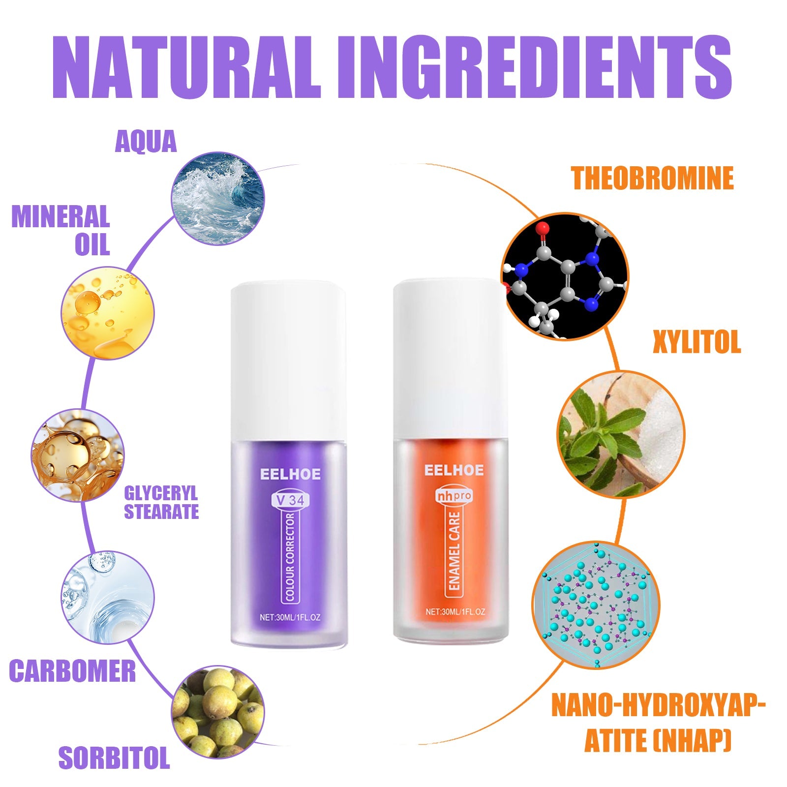 V34 Colour Corrector, Mouth Shine White Clean Stains Shine White Teeth Purple Toothpaste