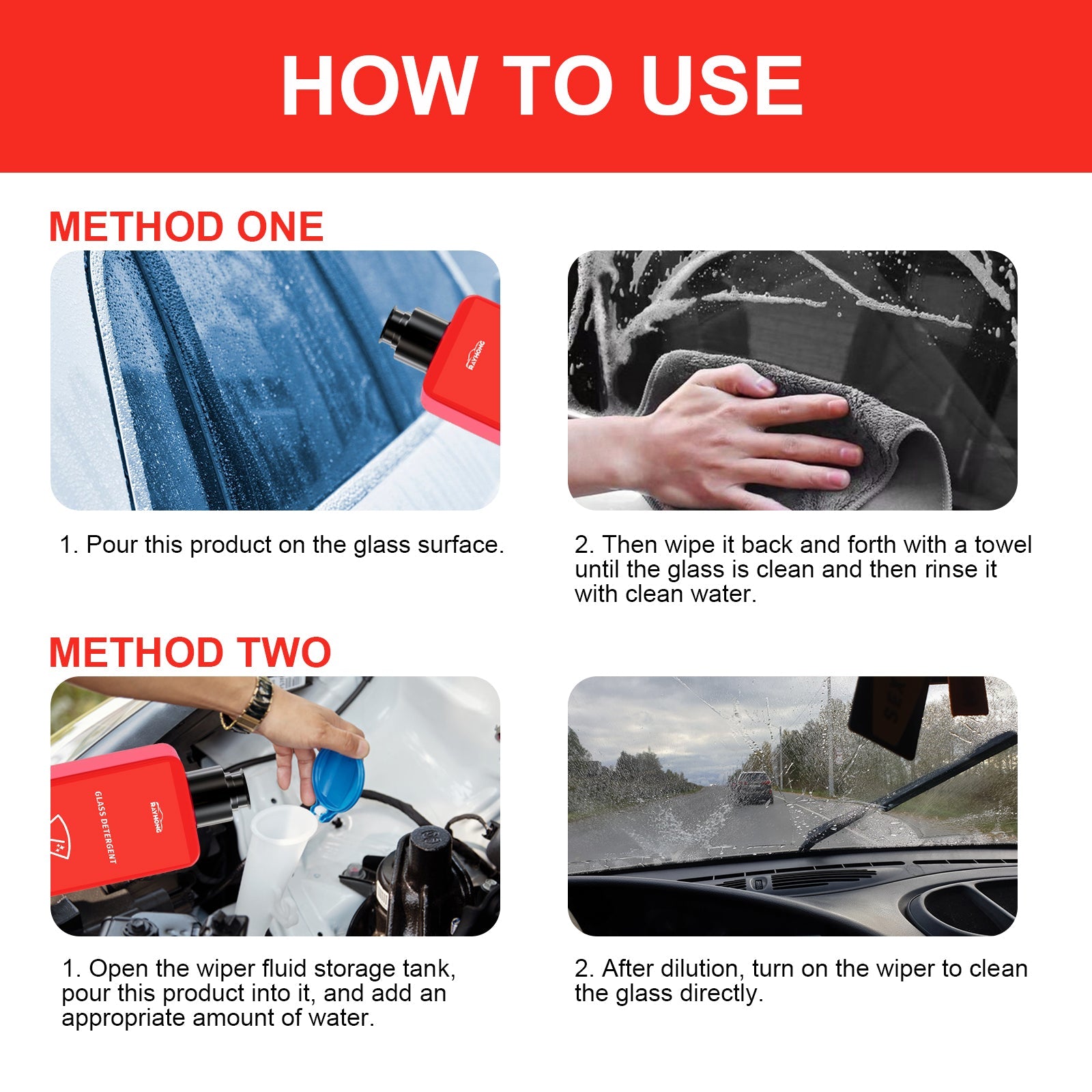 RAYHONG Glass Detergent, Car Front Windshield Window Stain Remover Oil Film Cleaner