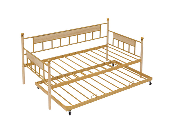 Daybed sofa bed metal framed with trundle twin size  golden 77'' L x 40.6'' W x 14.5''H