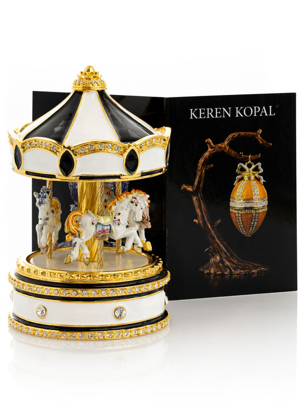Black Musical Carousel with Spinning Royal Horses - Gifts for You 'n Me