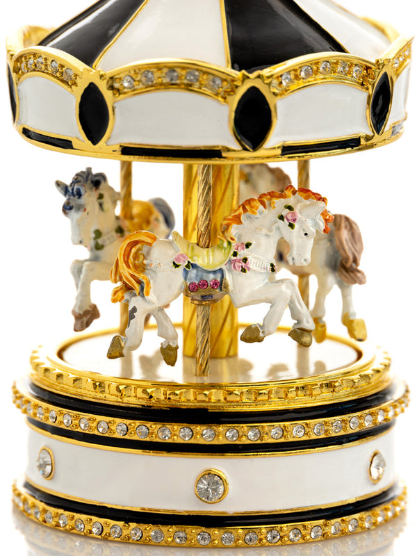 Black Musical Carousel with Spinning Royal Horses - Gifts for You 'n Me