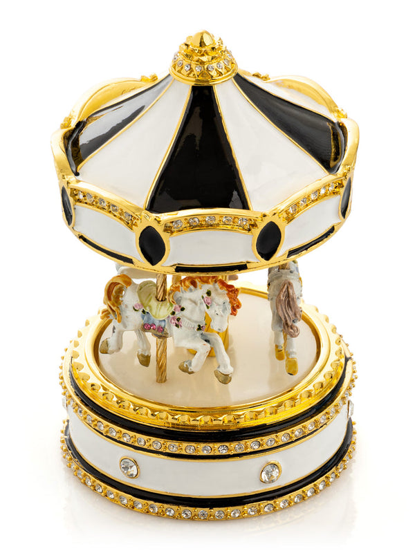 Black Musical Carousel with Spinning Royal Horses - Gifts for You 'n Me