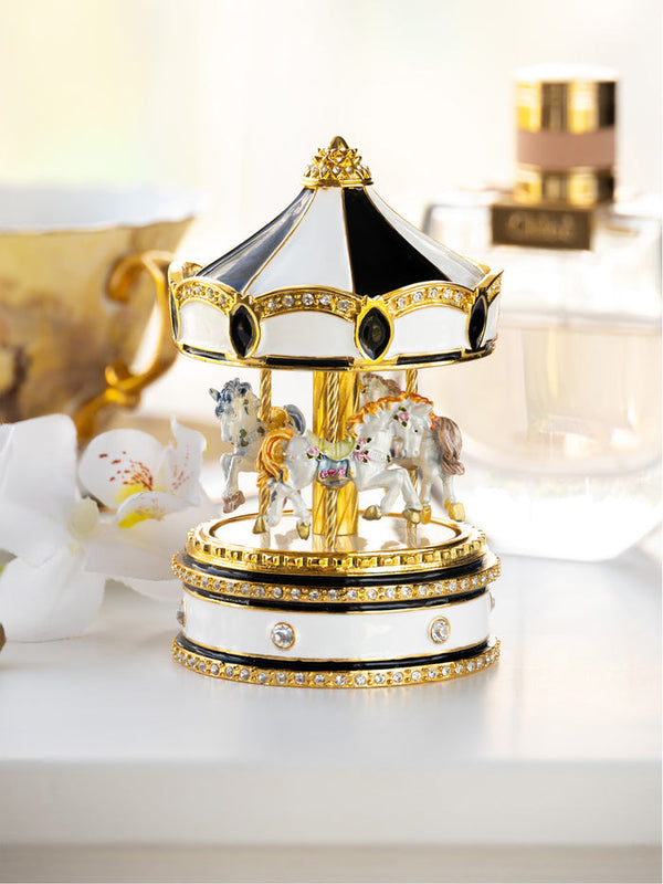Black Musical Carousel with Spinning Royal Horses - Gifts for You 'n Me