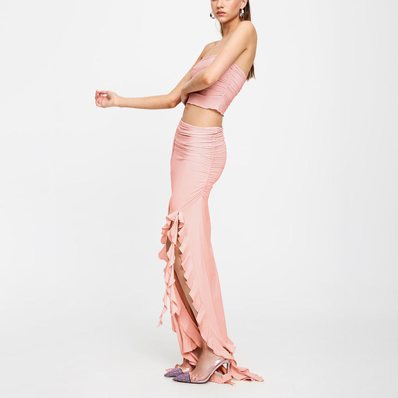 Summer new one shoulder jellyfish lace set skirt spicy girl outfit