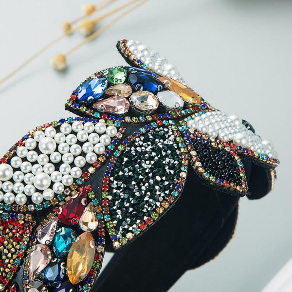 Headband Fashion Ball Rhinestone Pearl Leaf-Shaped Baroque Headband Exaggerated Wide-Brimmed Hair Accessories