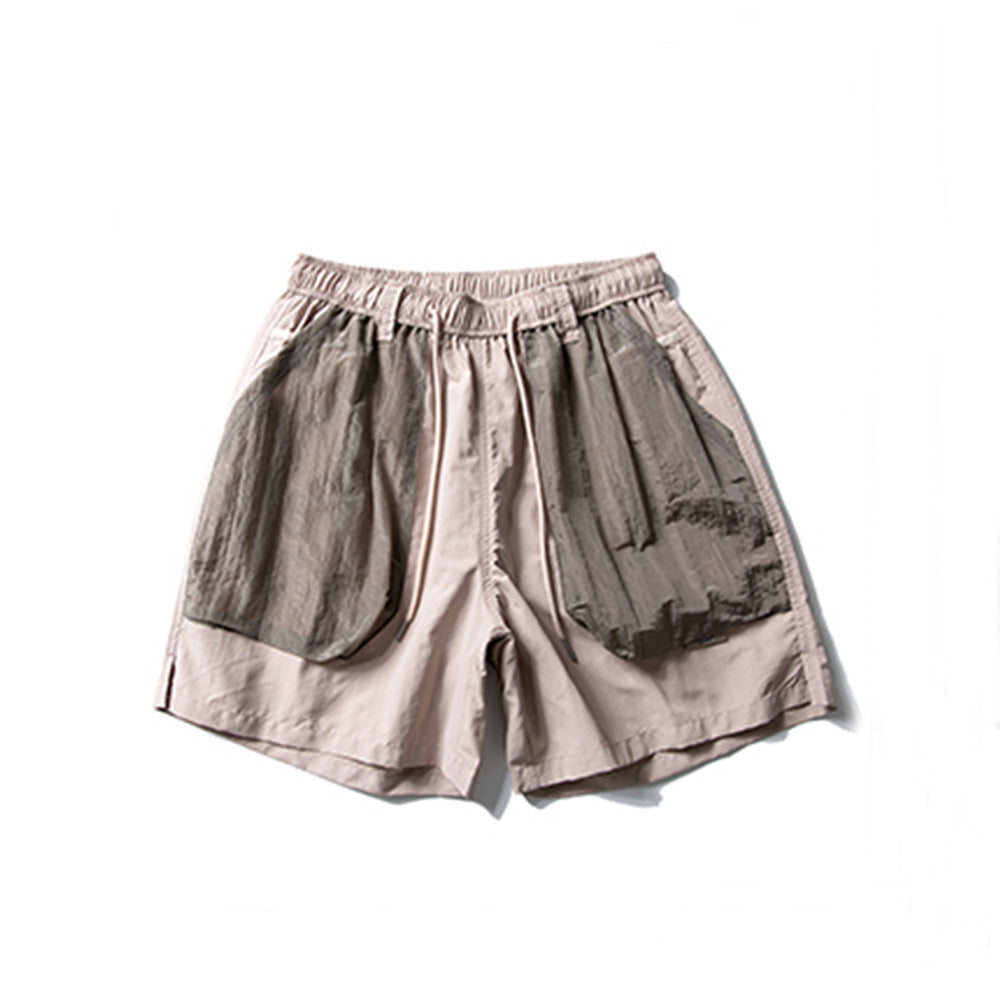 Color Block Pocket Short Length Men's Summer Casual Loose Street Trendy Ins Elastic Waist Sports Shorts